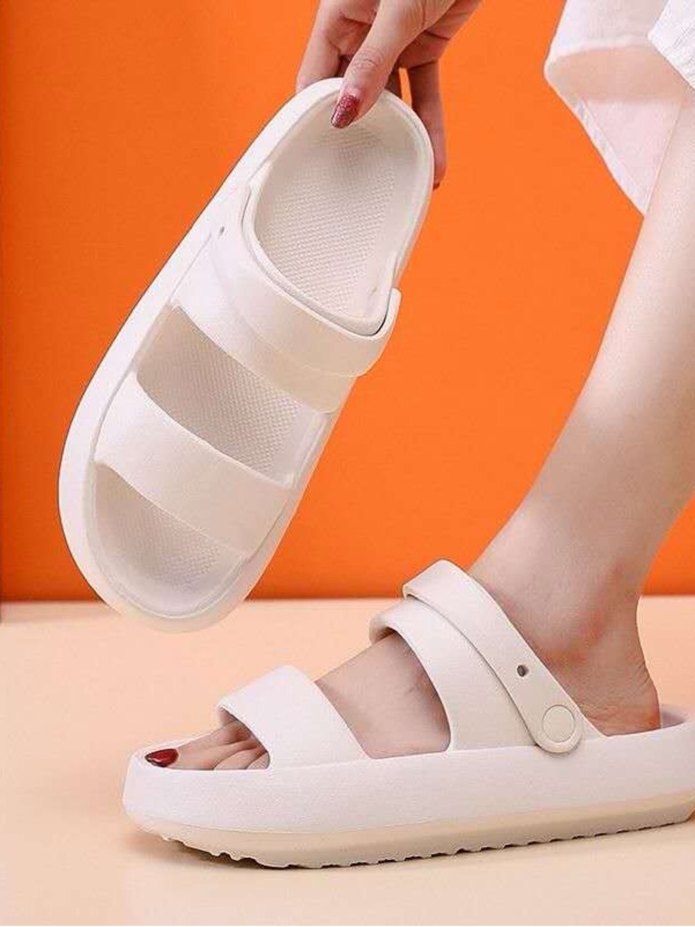 Women’s Cream Slide Sandals with Adjustable Strap